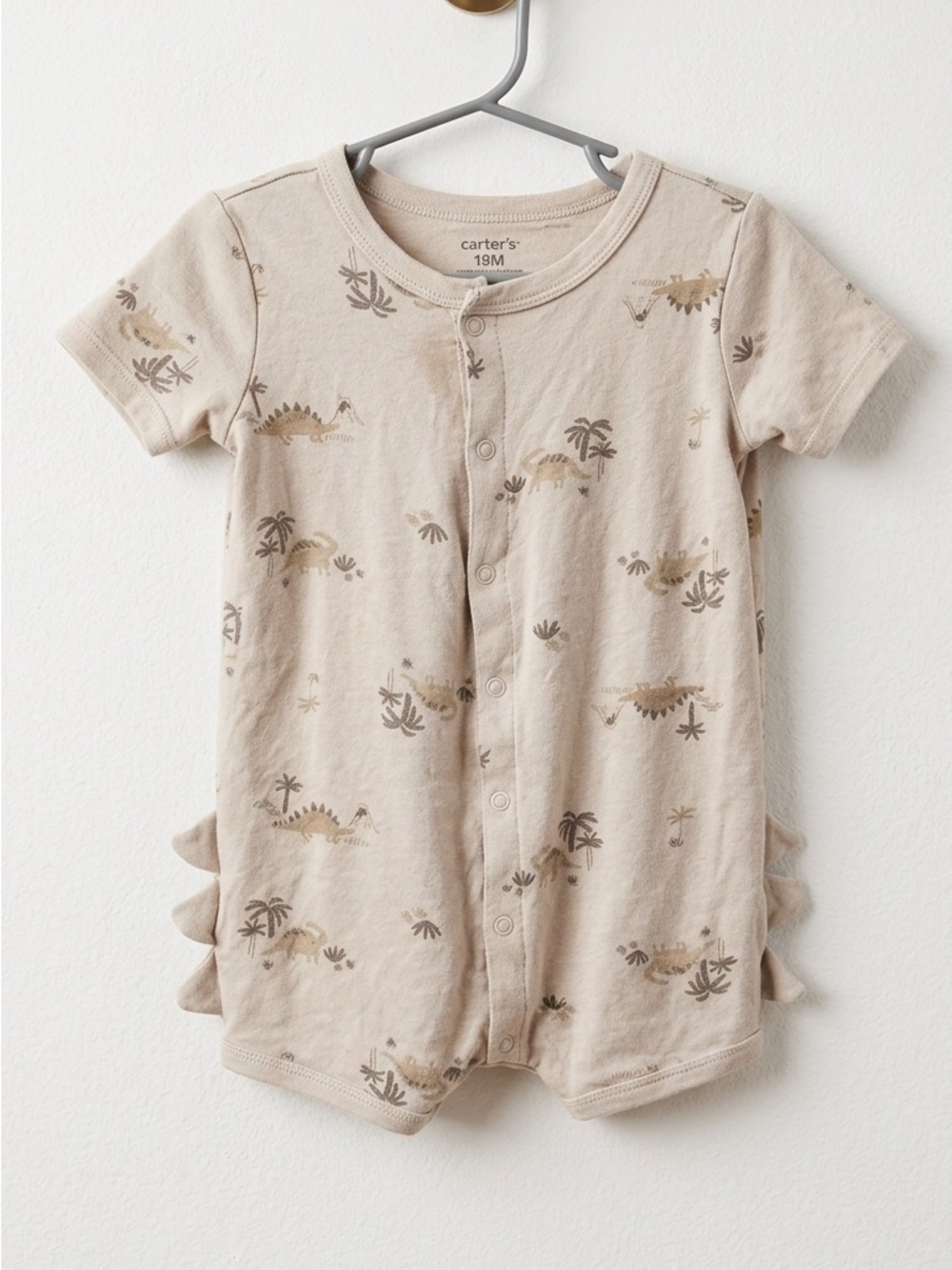 Carter's Tan Dinosaur Short-Sleeve Romper